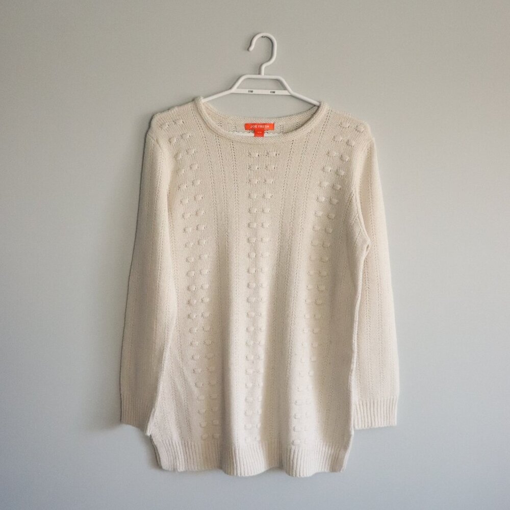 Joe Fresh Women's‎ Sz M White Crewneck Lightweight Knit Stretch Pullover Sweater